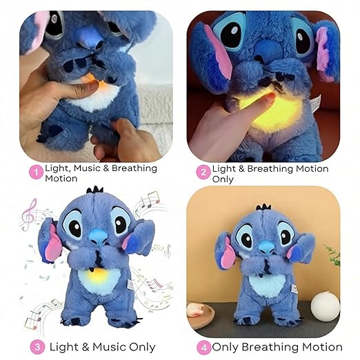 portable breathing teddy soft plush toy with music, lights & gentle breathing motion