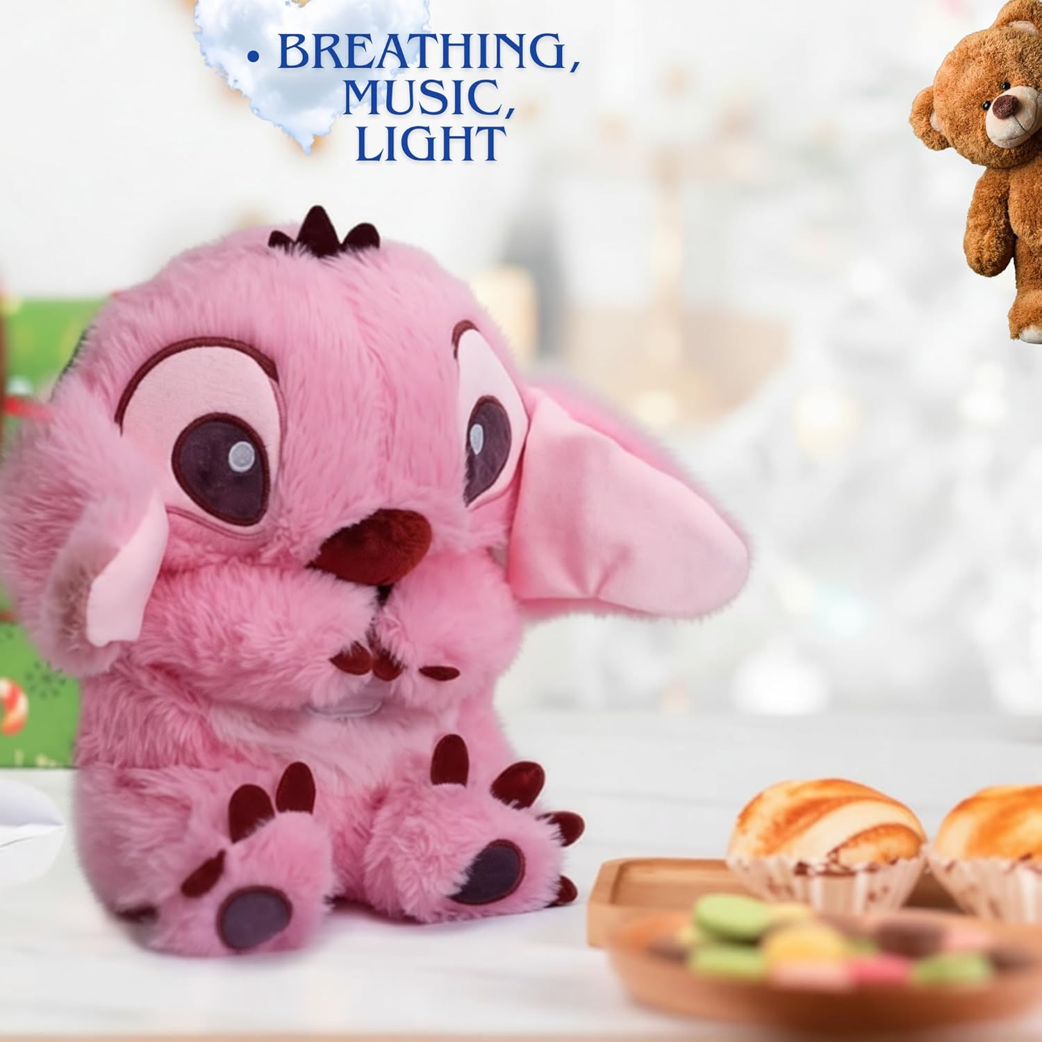 About Us portable breathing teddy soft plush toy with music, lights & gentle breathing motion